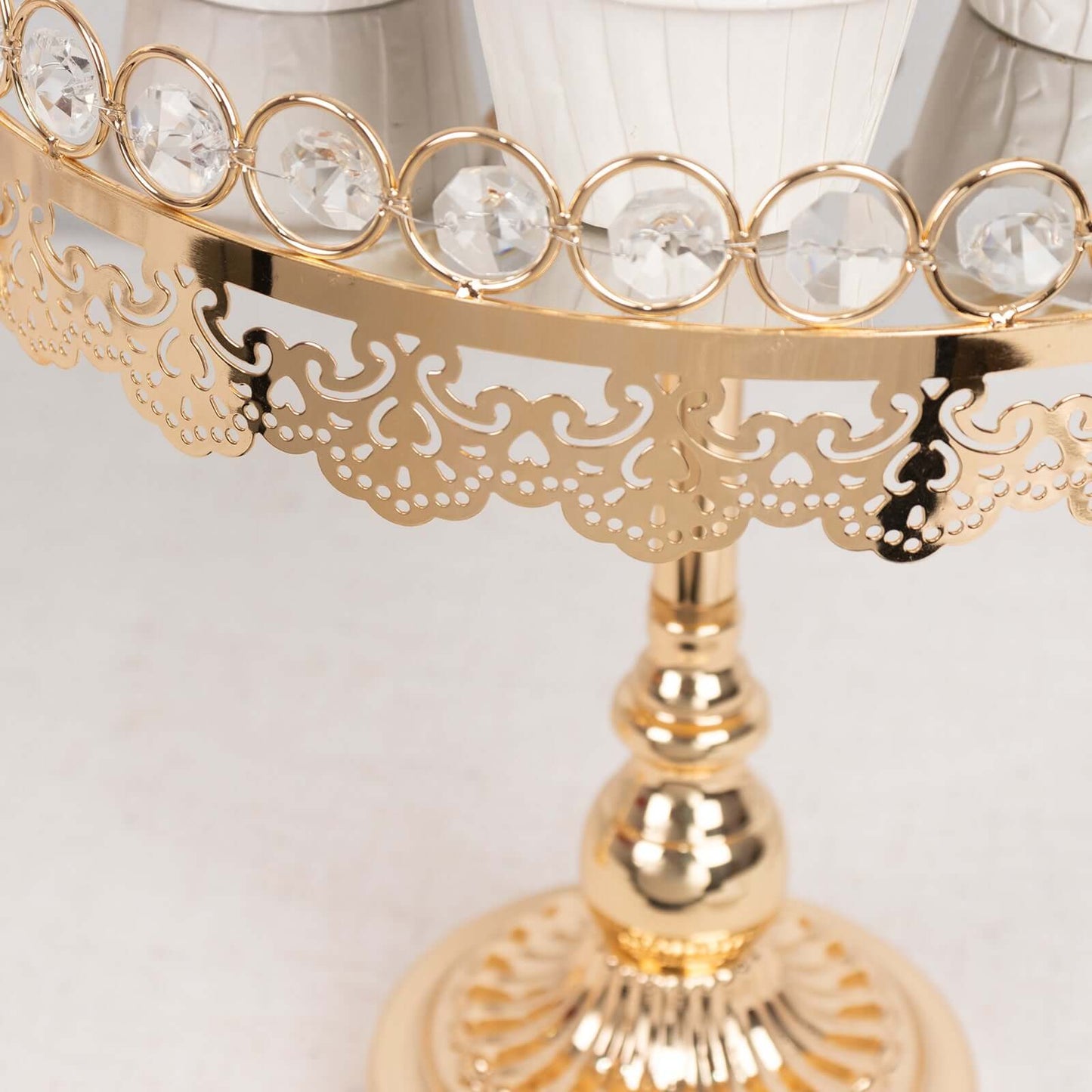 Set of 2 Pedestal Cake Stands Round Design with Mirror Top Gold - Crystal Beaded Cupcake Dessert Display Metal 11", 13"