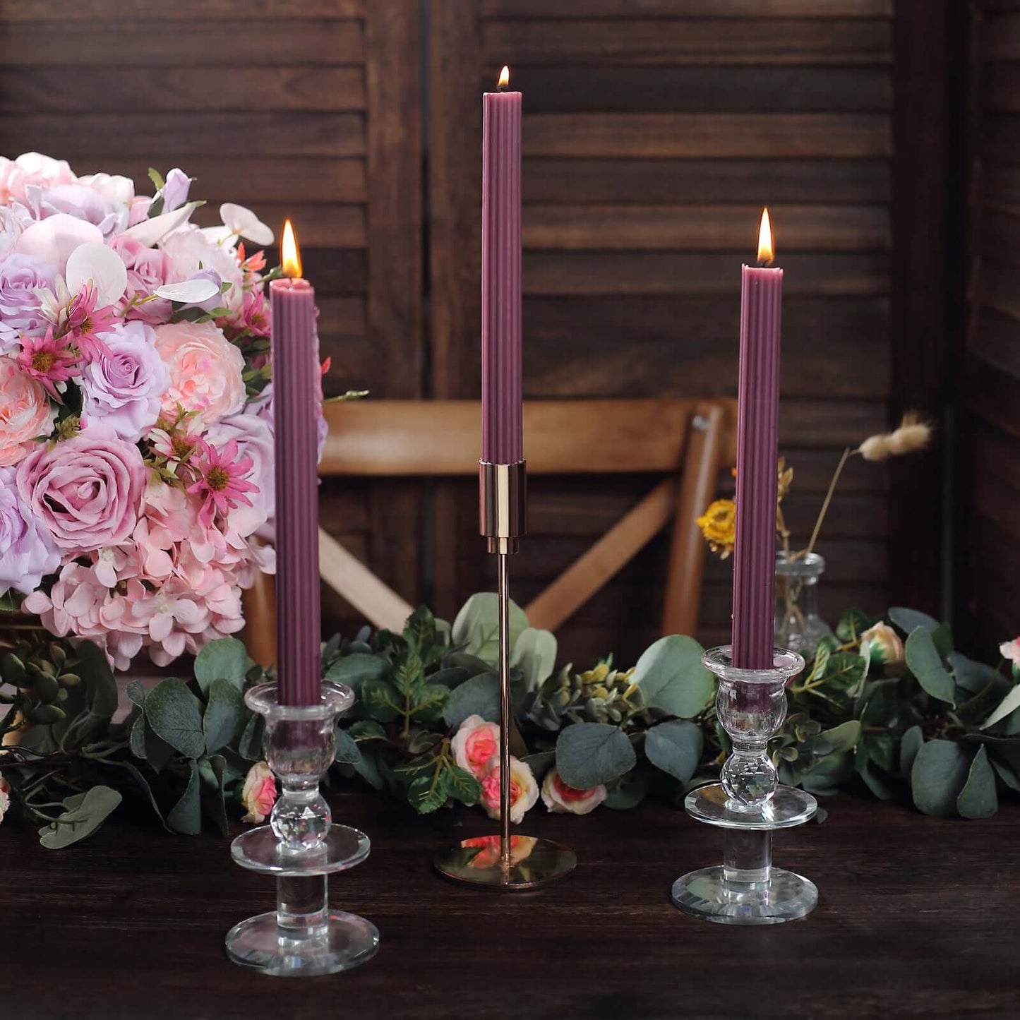 5-Pack Taper Candles Ribbed Wick Ribbon Wax Design Cinnamon Rose - Premium Unscented Dinner Candles 9"