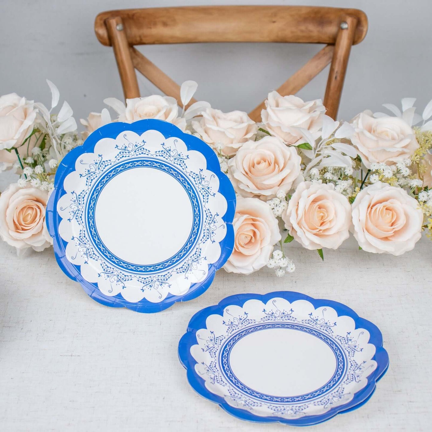 24-Pack Paper 9" Round Dinner Plates in Mixed Floral Print with Scalloped Edge - Disposable Party Plates for Baby Showers & Vintage Themes