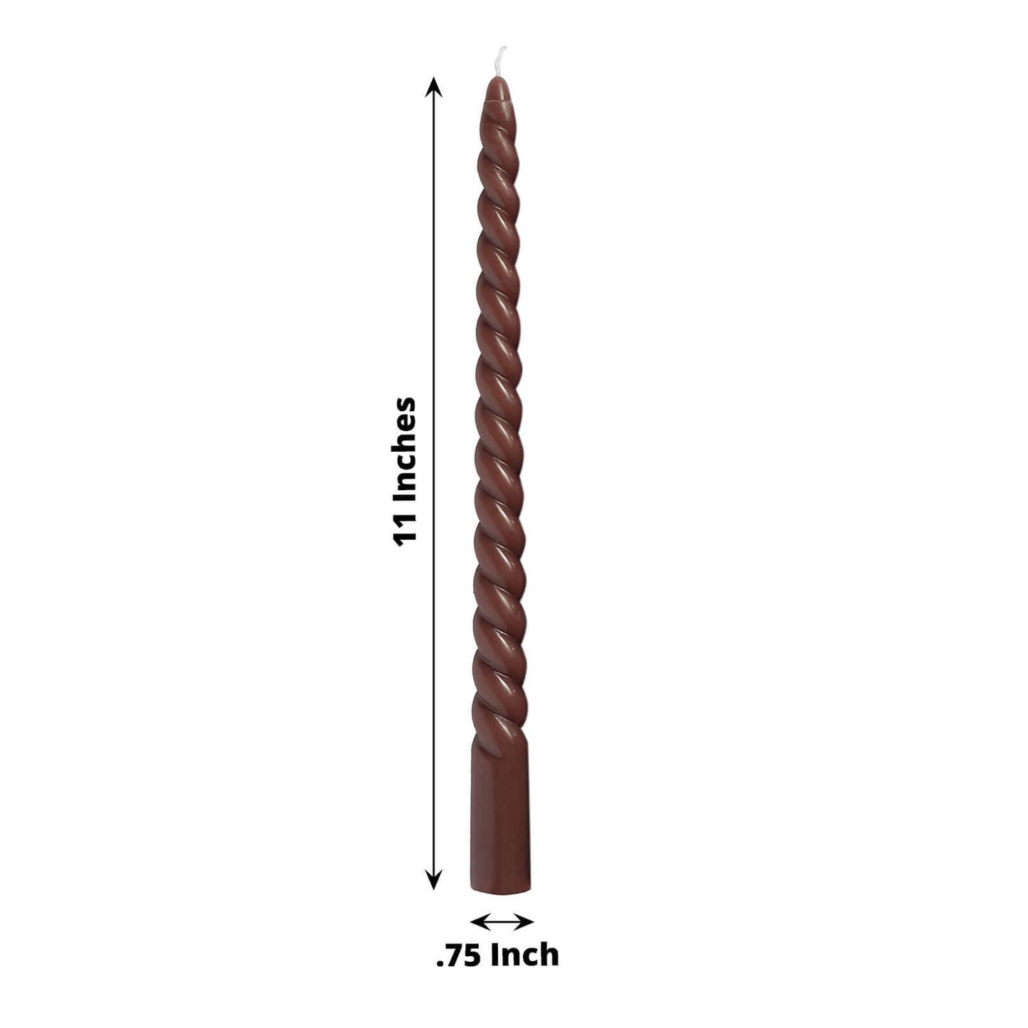 12-Pack Taper Candles Spiral Long Burn Wick Design Mocha Brown - Premium Unscented Wax Dinner Candle Sticks 11"