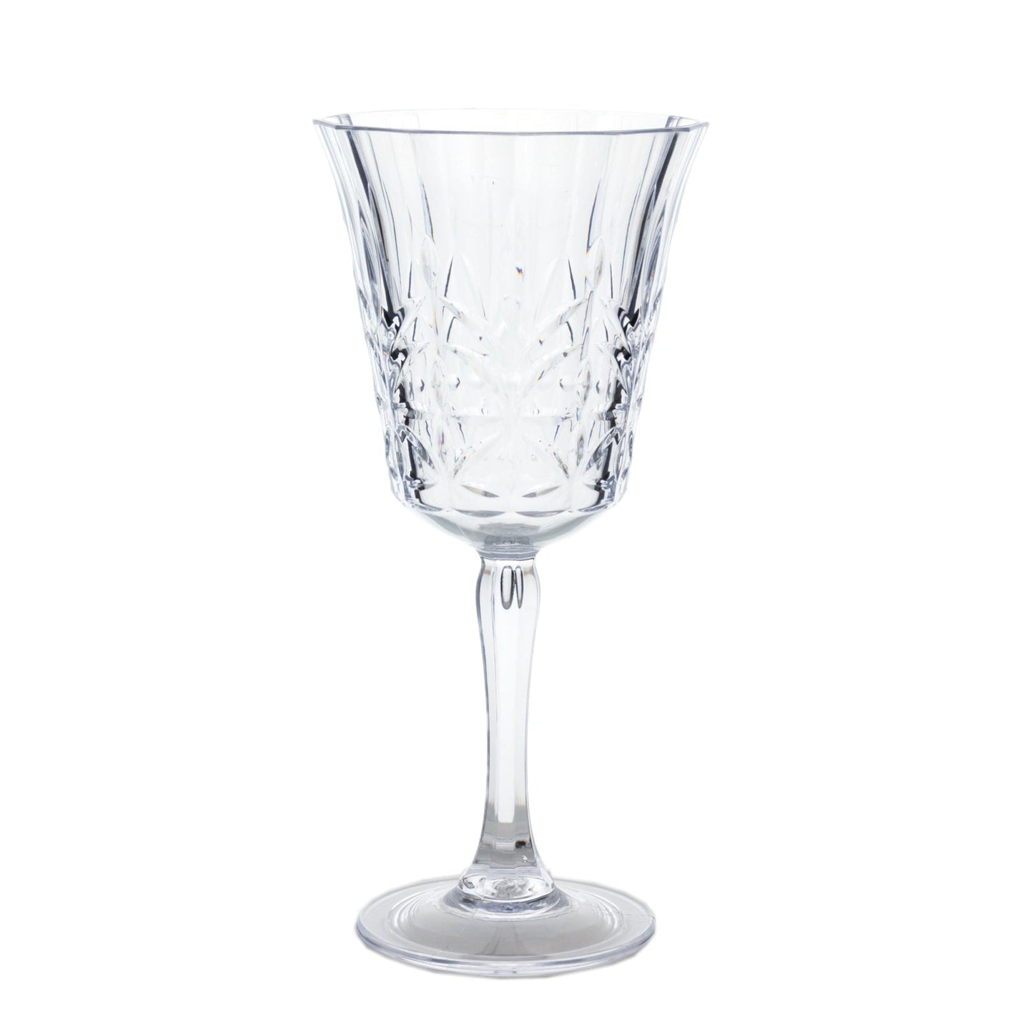 6 Pack Shatterproof Plastic Cocktail Glasses Clear with Embossed Leaf Pattern, 10oz Reusable Wine Glasses - 8"