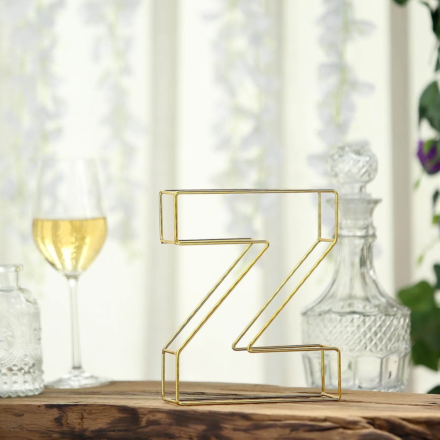 8" Tall Gold Freestanding 3D Decorative Wire Letter, Wedding Centerpiece - Z
