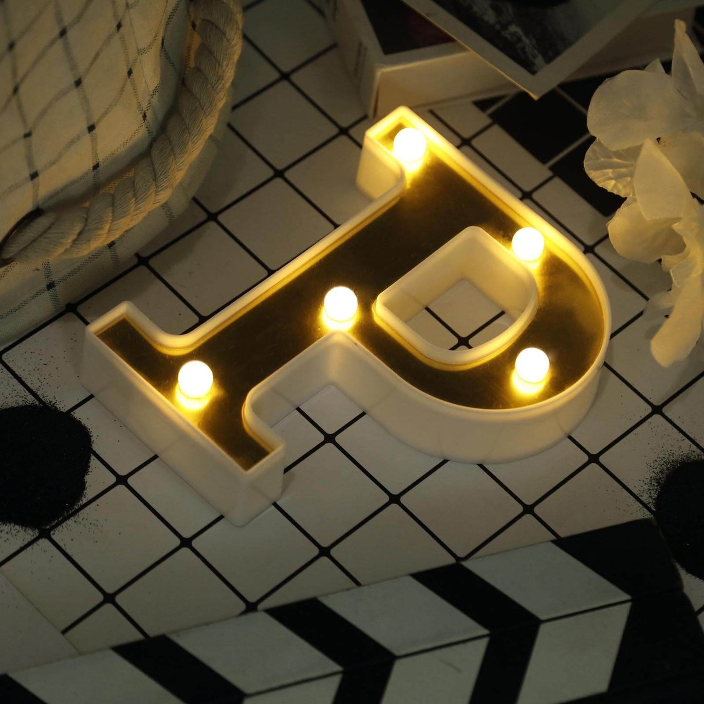 3D Marquee Letter "P" Warm White 5 LED Lights Gold - Chic Light-Up Decor for Events 6"