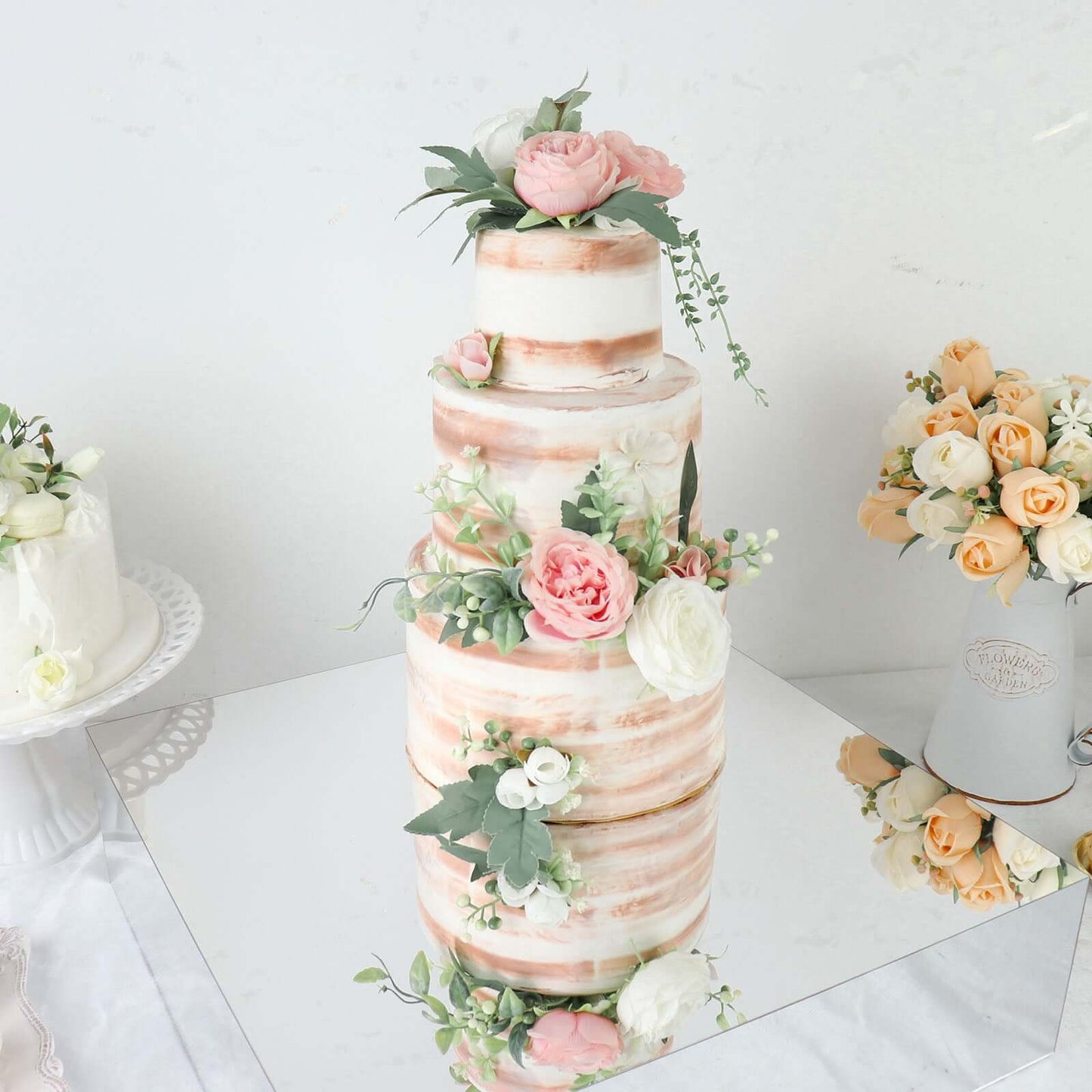 Acrylic Cake Box Stand Pedestal Riser Mirror Finish Silver - Decorative Display for Weddings 18"x18"