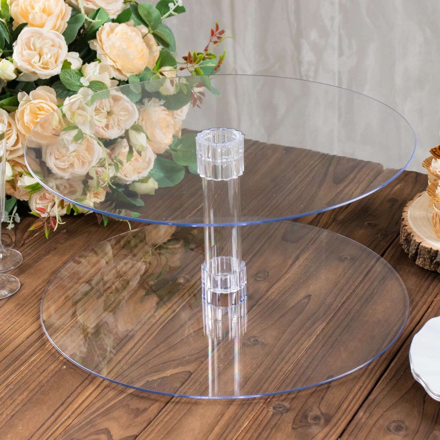 2-Tier Acrylic Round Cake Stand Set Clear - Chic Versatile Cupcake Holder Dessert Display Pedestal for Wedding Buffet & Catering Displays 16"