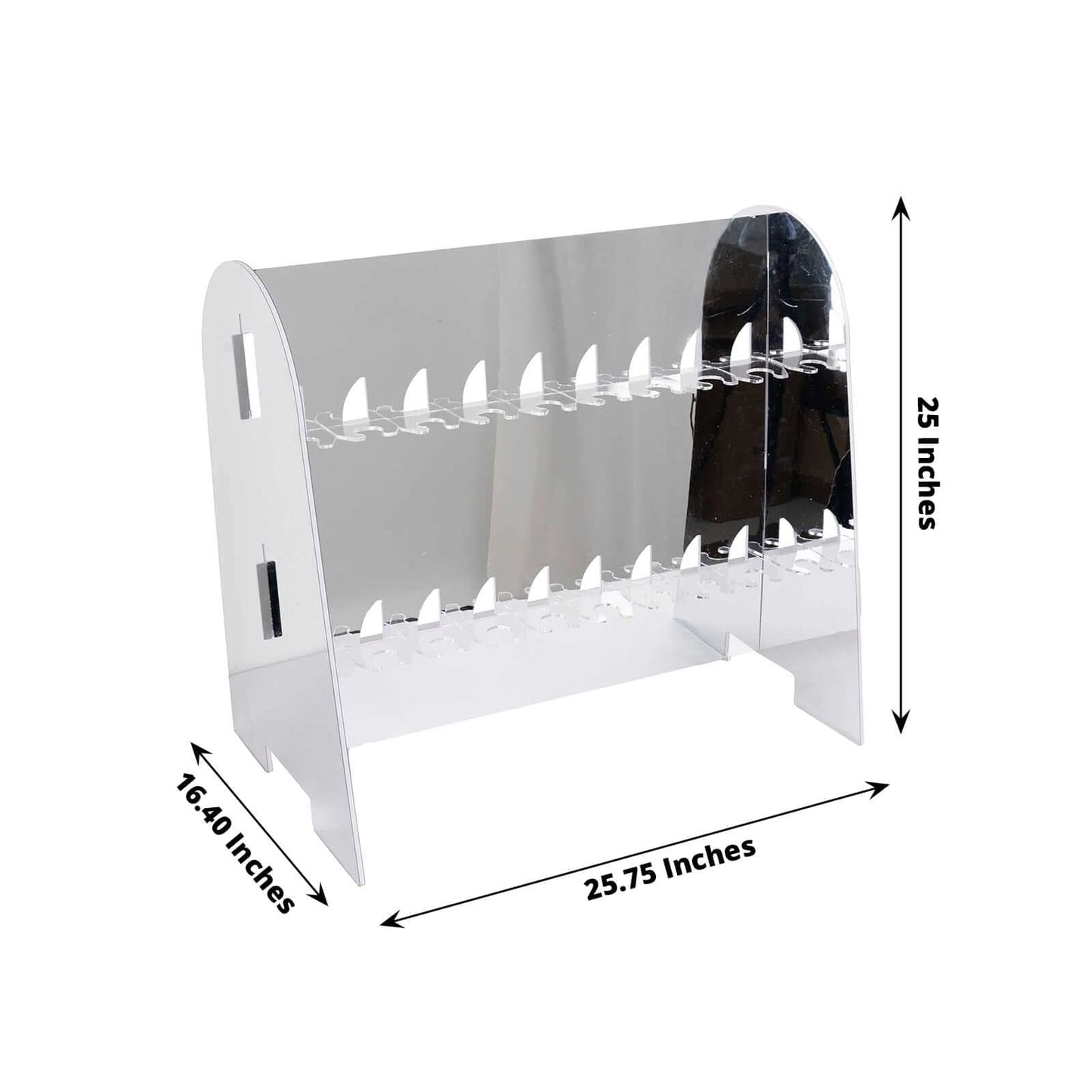 2-Tier Champagne Glass Holder Display Stand Table Top in Silver Mirror Finish - Modern Stemware Rack Cocktail Drink Holder with 18 Hooks for Events & DIY Bars 25"