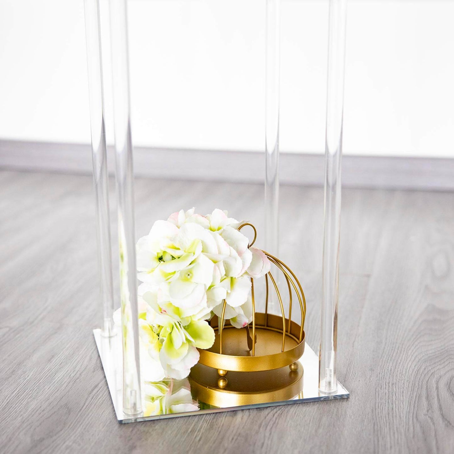 Acrylic Floor Vase Flower Stand with Square Mirror Base Clear - Durable Wedding Column Centerpiece for Events 40"