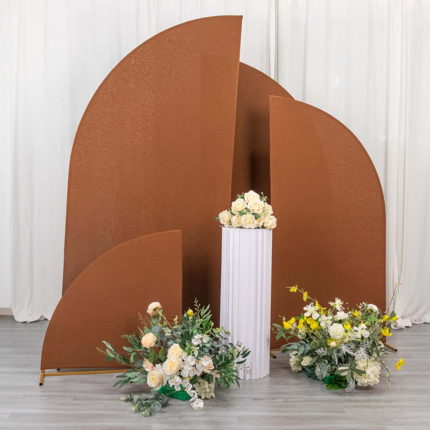 Set of 4 Matte Cinnamon Brown Spandex Half Moon Chiara Backdrop Stand Covers, Custom Fitted Wedding Arch Covers - 2.5ft,5ft,6ft,7ft