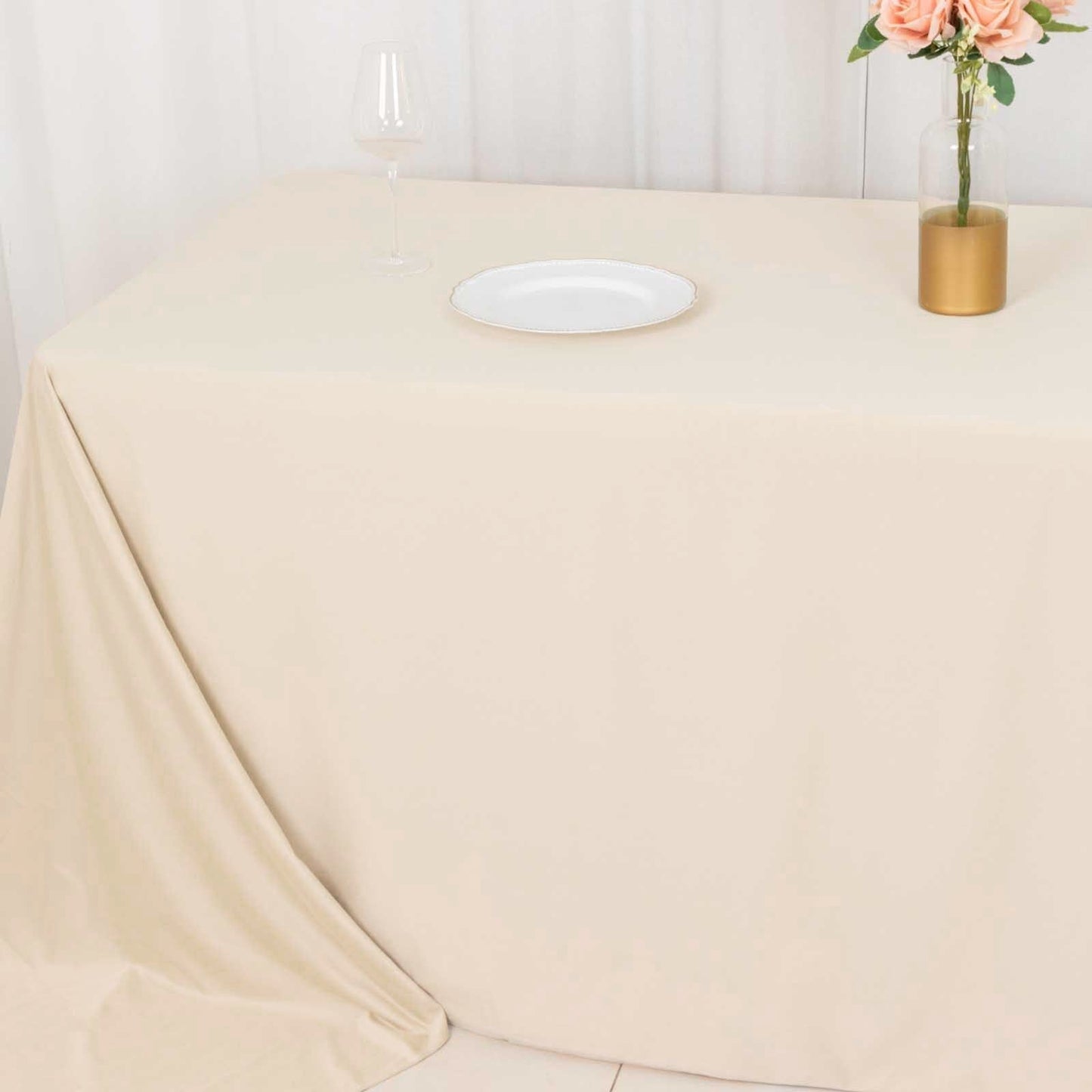 Scuba Rectangular 90"x156" Tablecloth Beige - Wrinkle Free, Stain Resistant & Seamless Table Cover