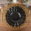 10-Pack Plastic 11" Round Dinner Plates in Black Ruffled Rim with Gold Edging - Sturdy Disposable Dinnerware