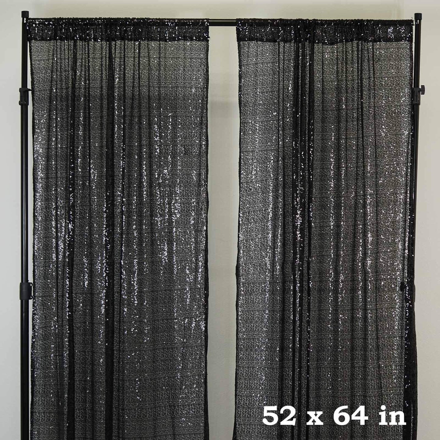 2 Pack Black Sequin Curtains With Rod Pocket Window Treatment Panels - 52"x64"