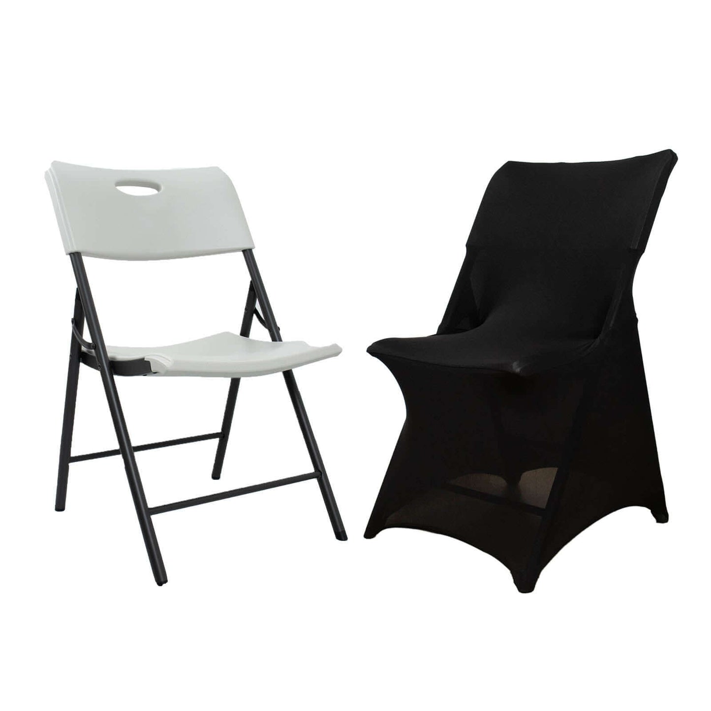 Stretch Spandex Chair Cover Black for Lifetime Folding Chairs - Wrinkle Resistant Snug Fit Slipcover with Foot Pockets
