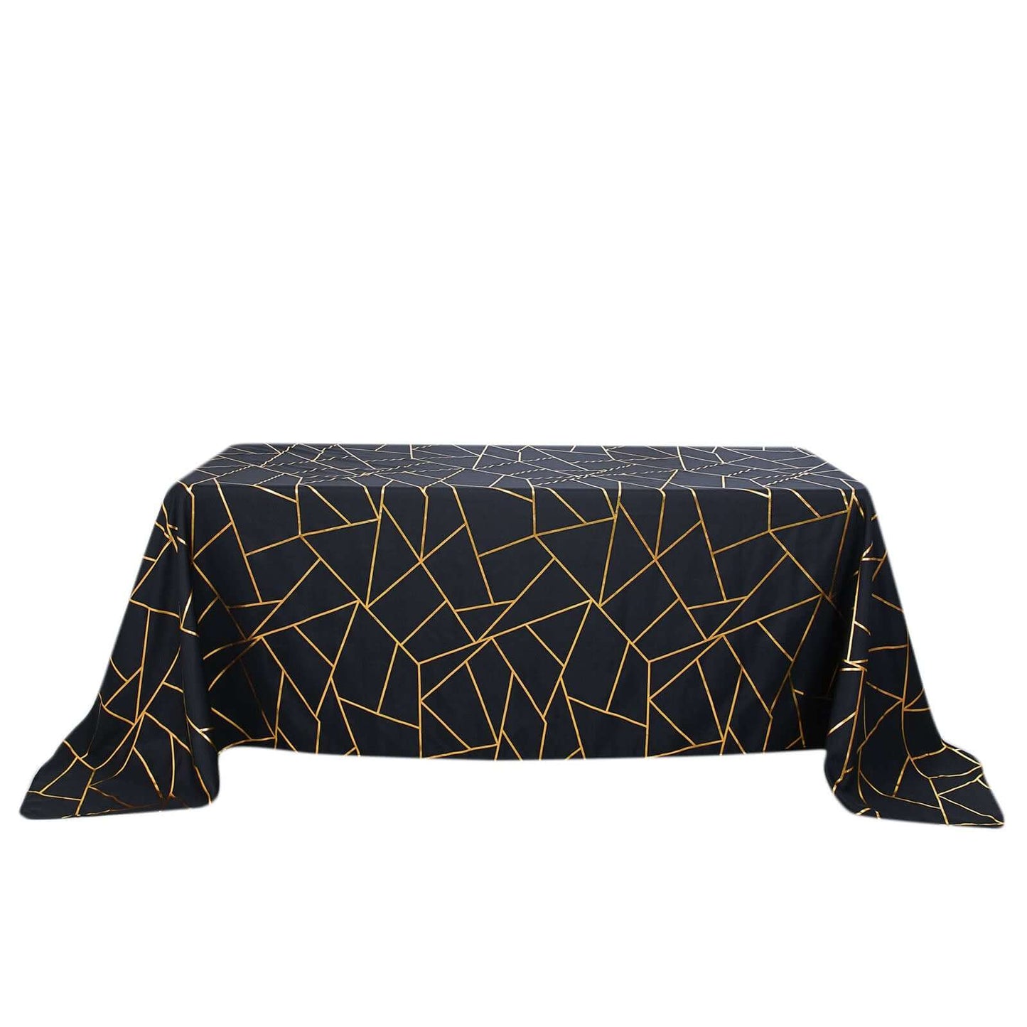 Polyester 90"x132" Rectangle Tablecloth Black Seamless with Gold Foil Geometric Pattern - Wrinkle-Resistant Seamless Table Cover