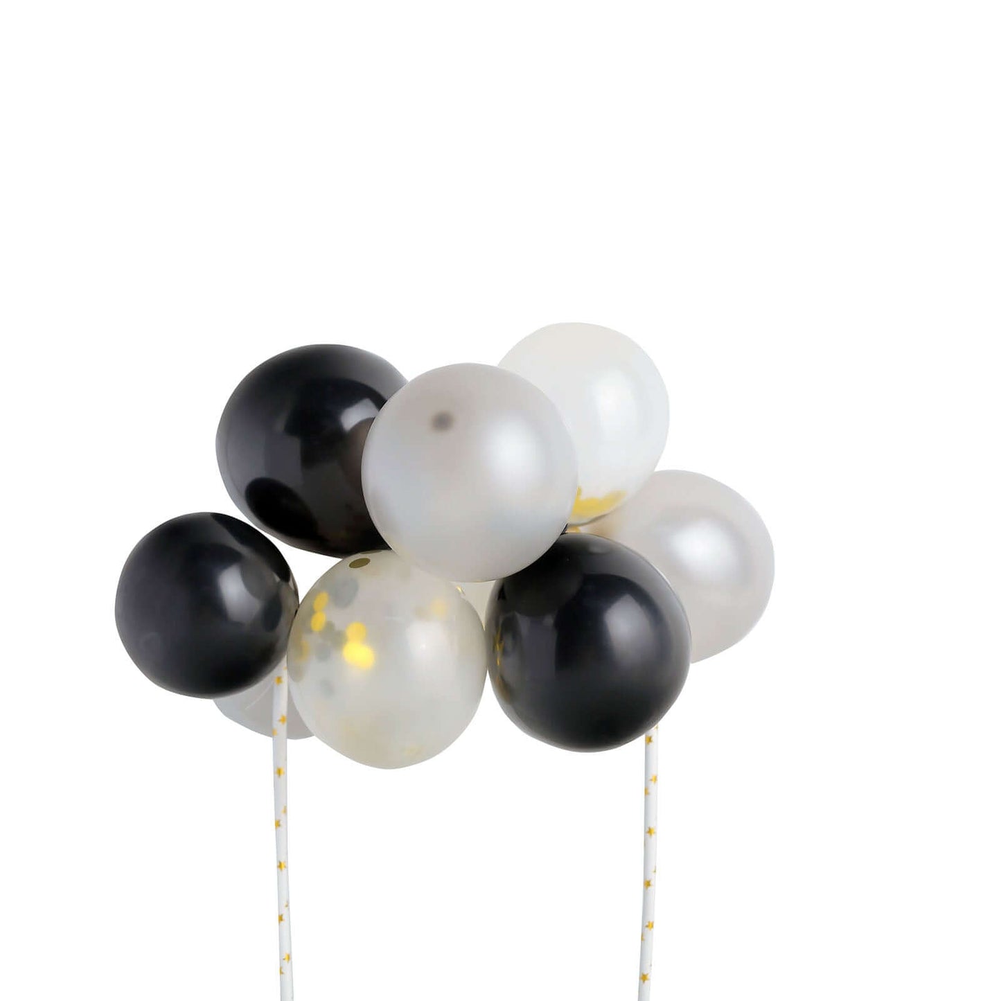 11 Pcs Balloon Cake Topper Black, Silver and Clear - Whimsical Clustered Mini Garland Cake Inserts DIY Party Decorations