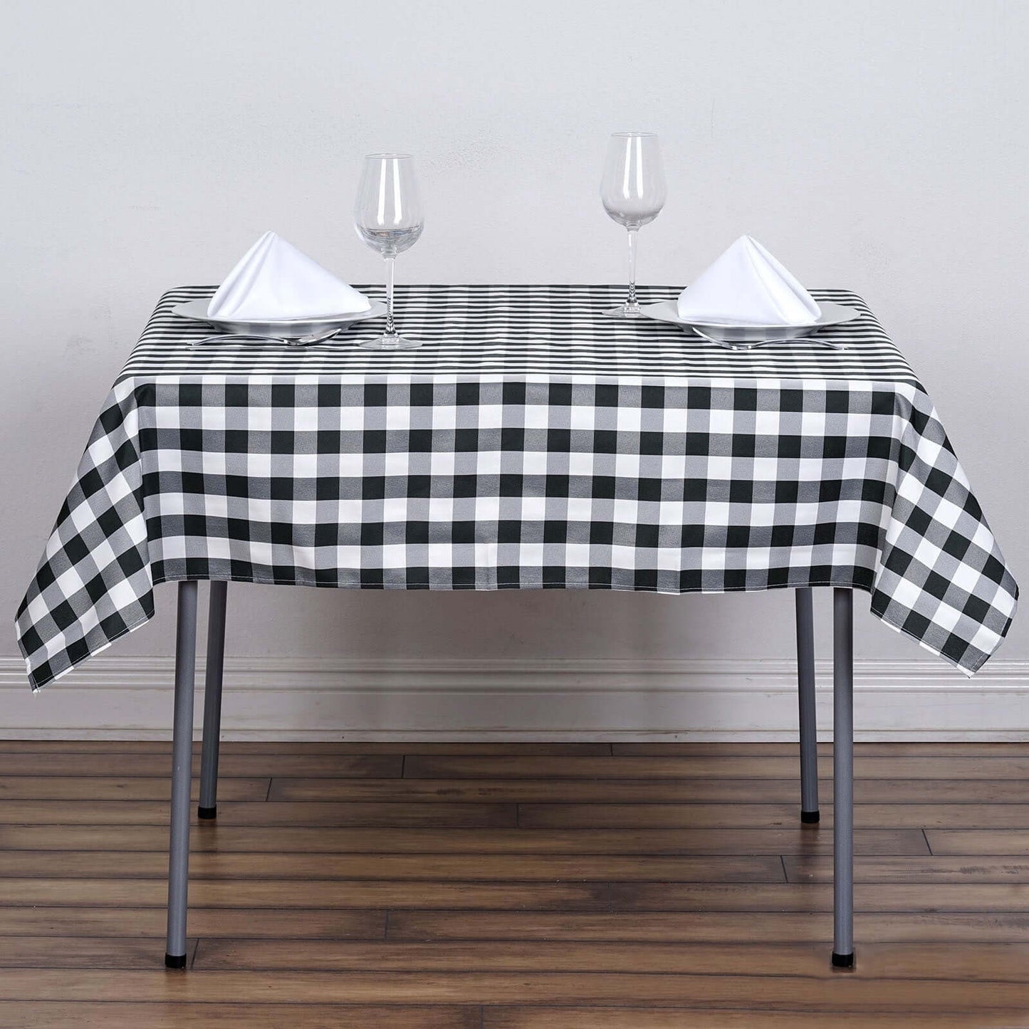 Polyester 54"x54" Table Overlay Square Tablecloth White/Black - Checkered Buffalo Plaid Design for Casual Table Settings