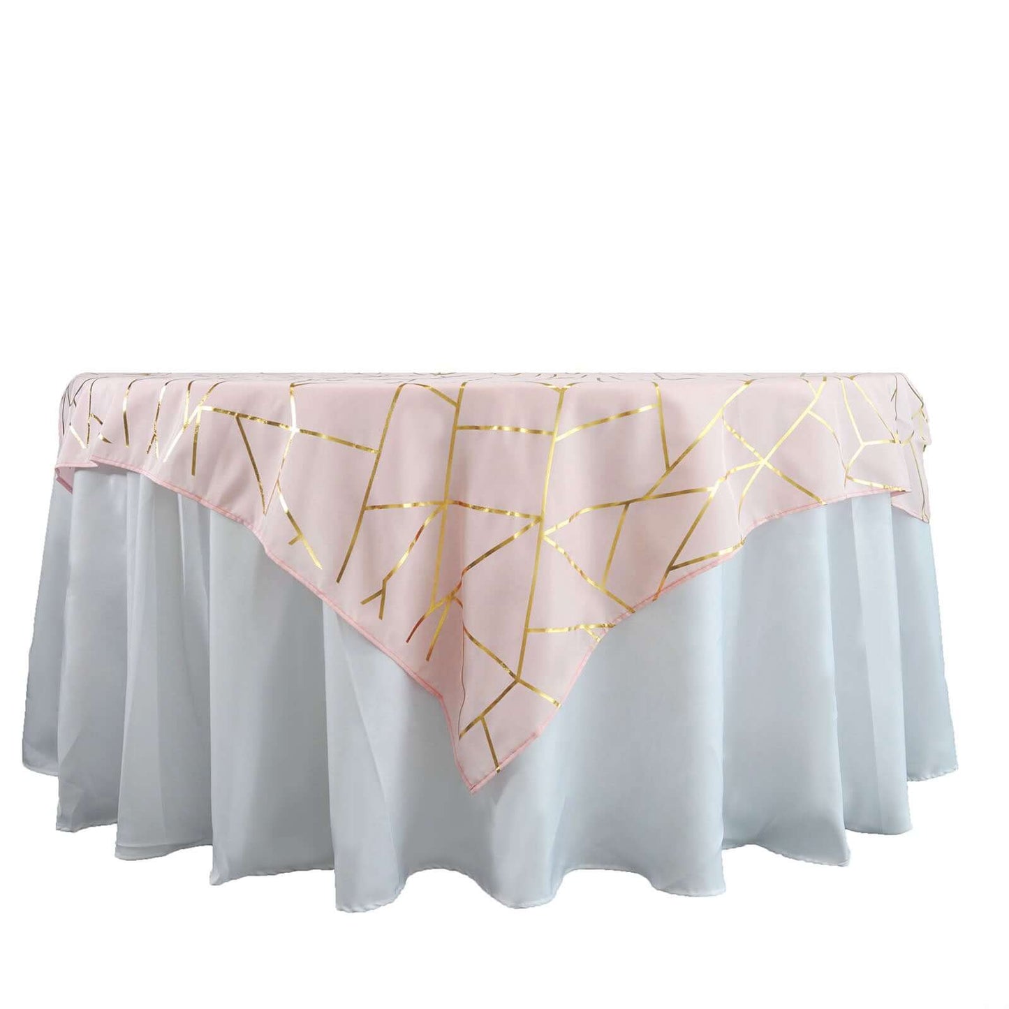 Polyester 54"x54" Table Overlay Square Tablecloth Blush with Gold Foil Geometric Pattern - Wrinkle-Resistant & Durable Table Topper