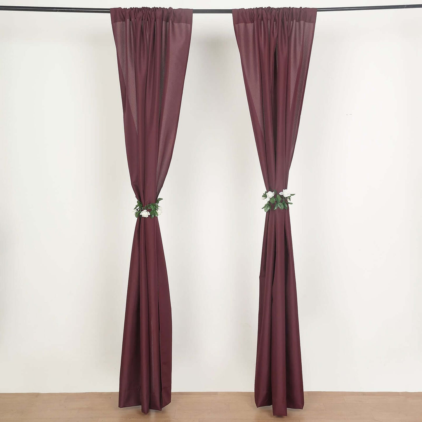 2 Pack Burgundy Polyester Event Curtain Drapes, 10ftx8ft Backdrop Event Panels With Rod Pockets 130 GSM