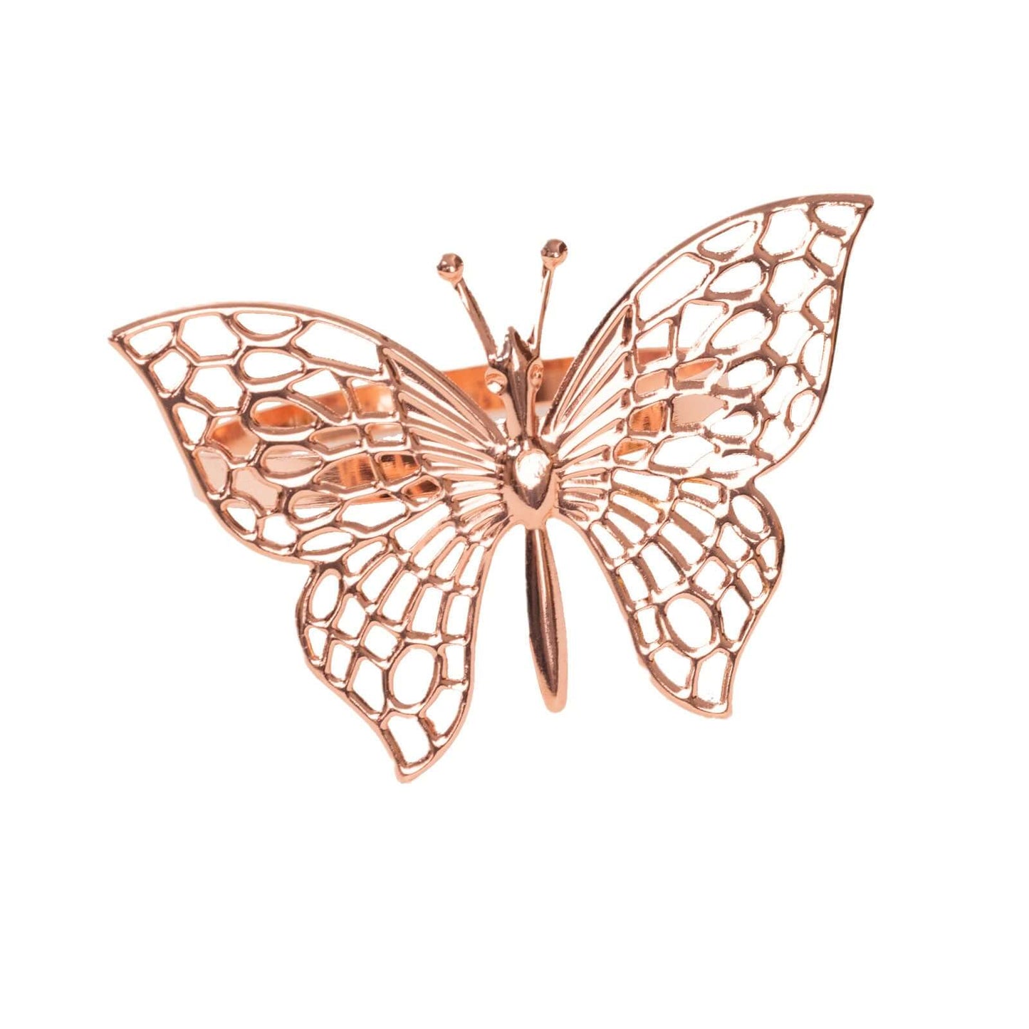4 Pack Rose Gold Metal Butterfly Napkin Rings, Decorative Laser Cut Cloth Napkin Holders