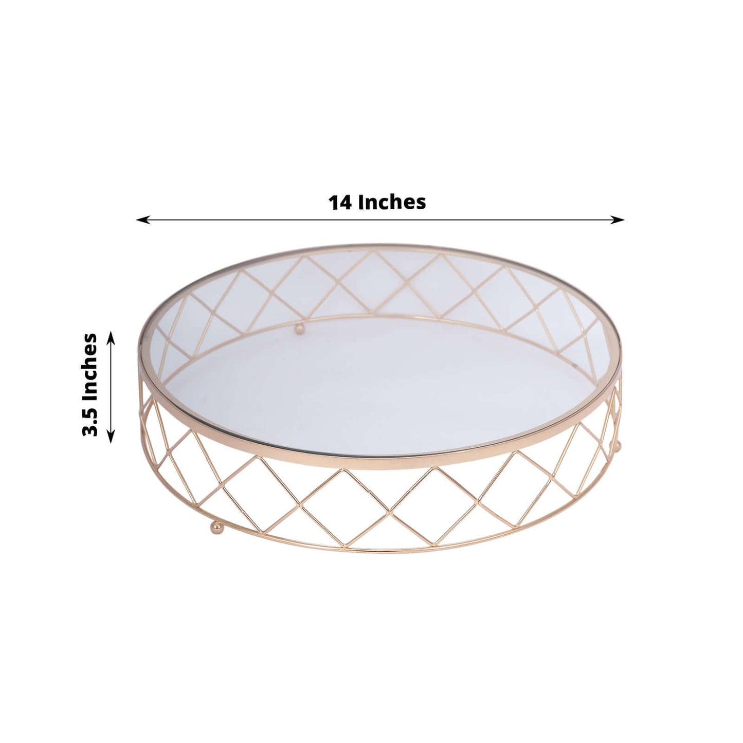 Metal Cake Stand Geometric Diamond Cut Design Gold with Glass Top - Dessert Display Riser 14"