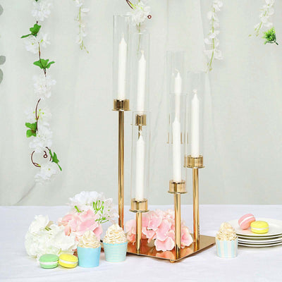 6-Arm Cluster Taper Candle Holder Gold with Clear Glass Shades - Sleek Candle Display for Gatherings 24"