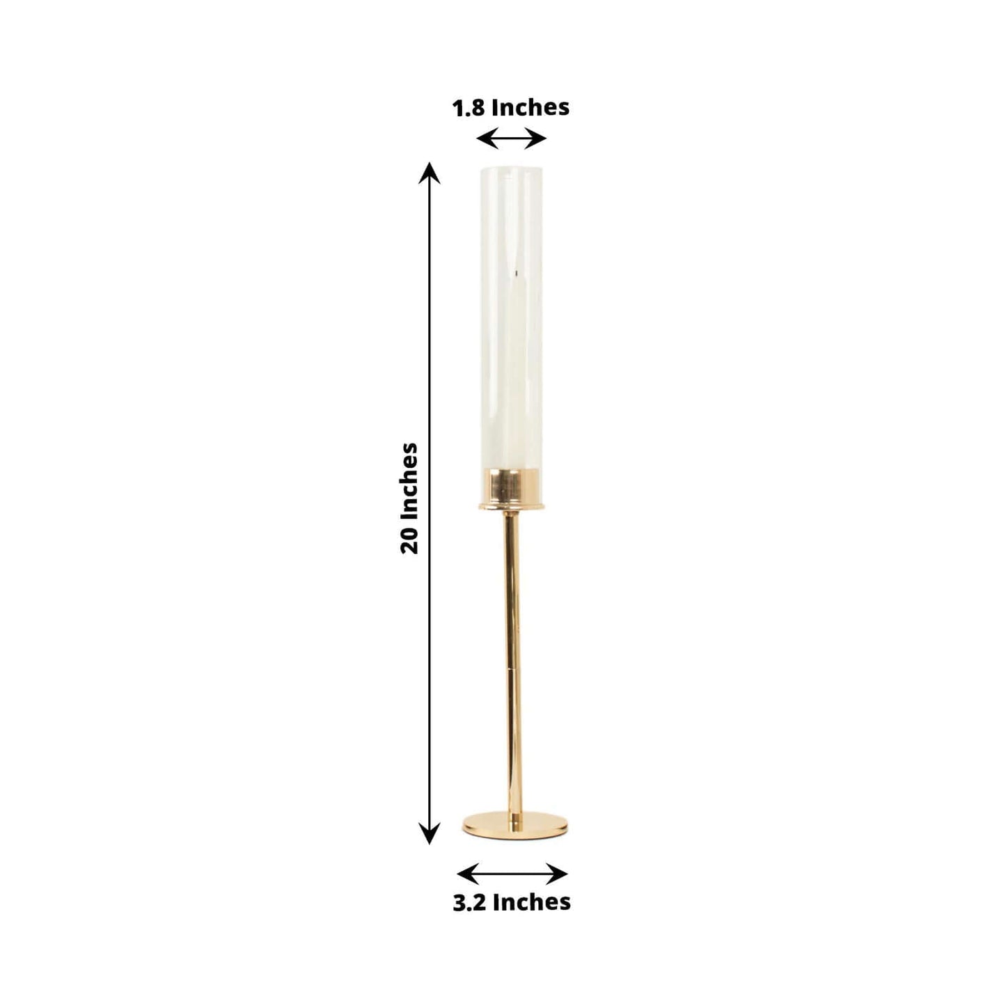 2-Pack Gold Metal Taper Candlestick Holders, Clear Glass Hurricane Candle Stands With Chimney Candle Shades 20"