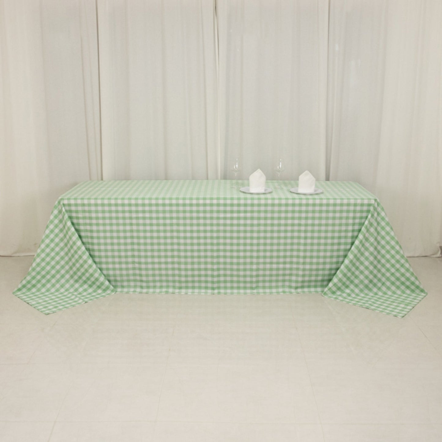 Polyester 90"x156" Rectangle Tablecloth White/Sage Green - Seamless Checkered Buffalo Plaid Table Cover