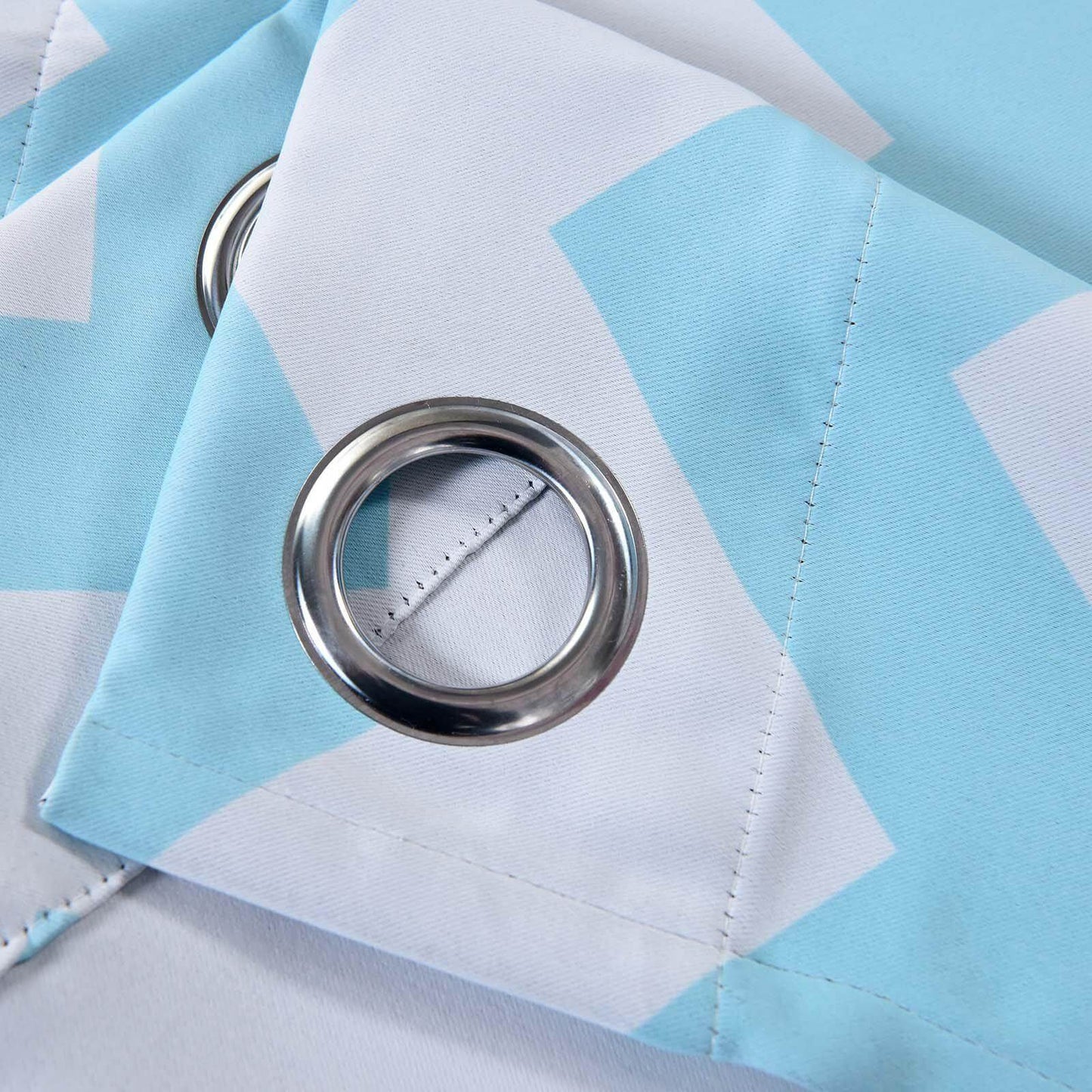 2 Pack White Light Blue Chevron Design Thermal Blackout Curtains With Chrome Grommet Window Treatment Panels - 52"x84"