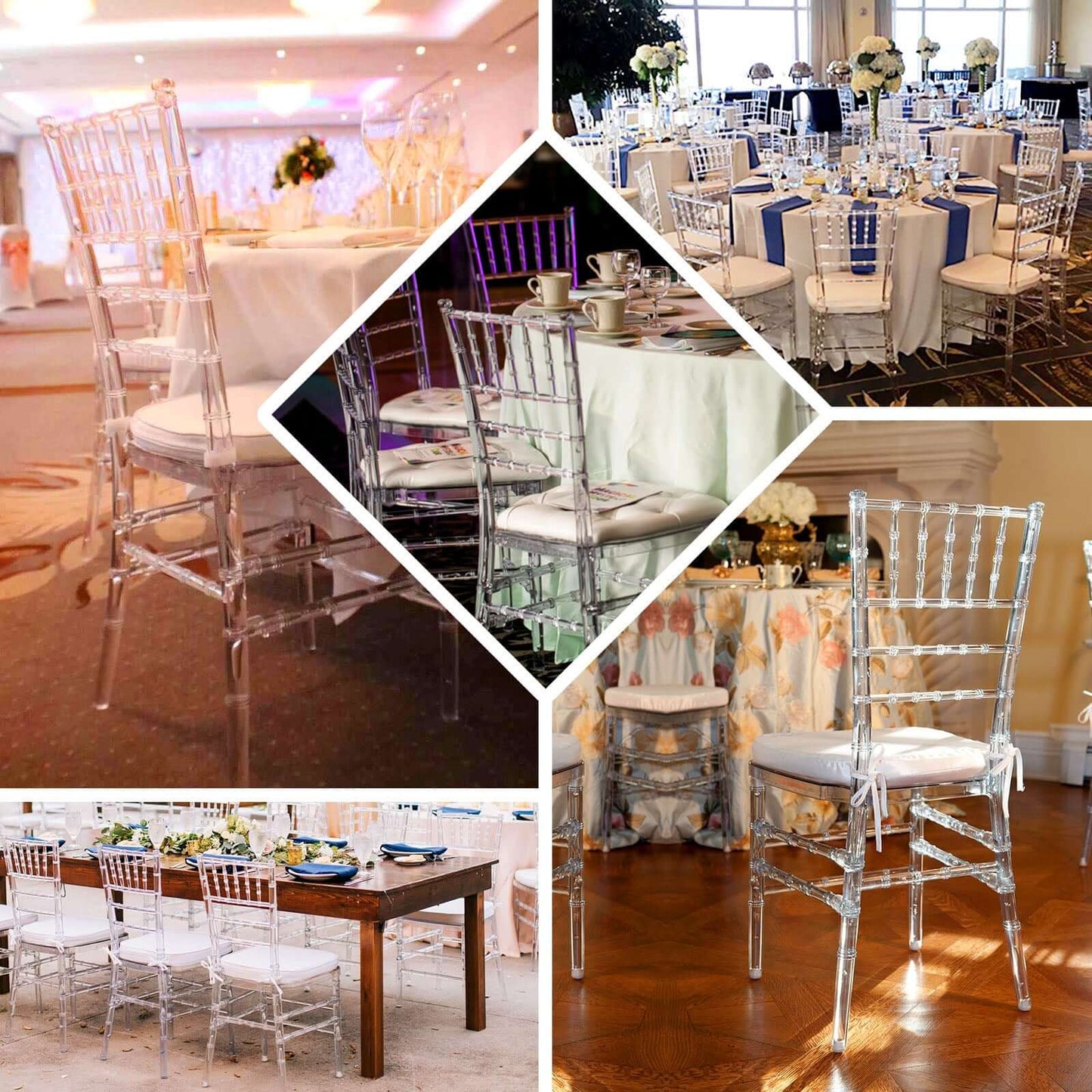 4 Pack Resin Chiavari Chairs Transparent and Stackable Clear - Sleek Armless Design for Weddings & Gatherings