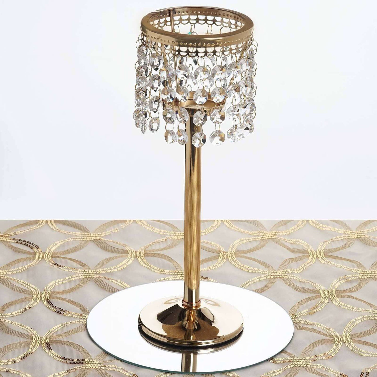 Crystal Beaded Chandelier Metal Candle Holder Gold - Sophisticated Pillar Tealight Stand 12"