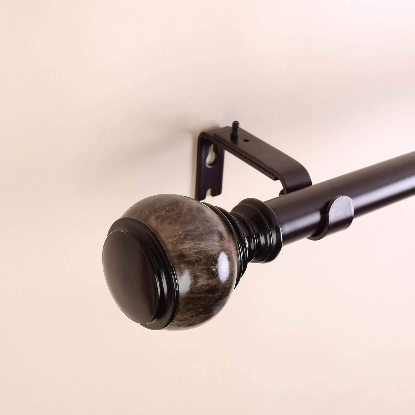 42"-126" Adjustable Curtain Rod Set, Chocolate Brown, Marble Finials