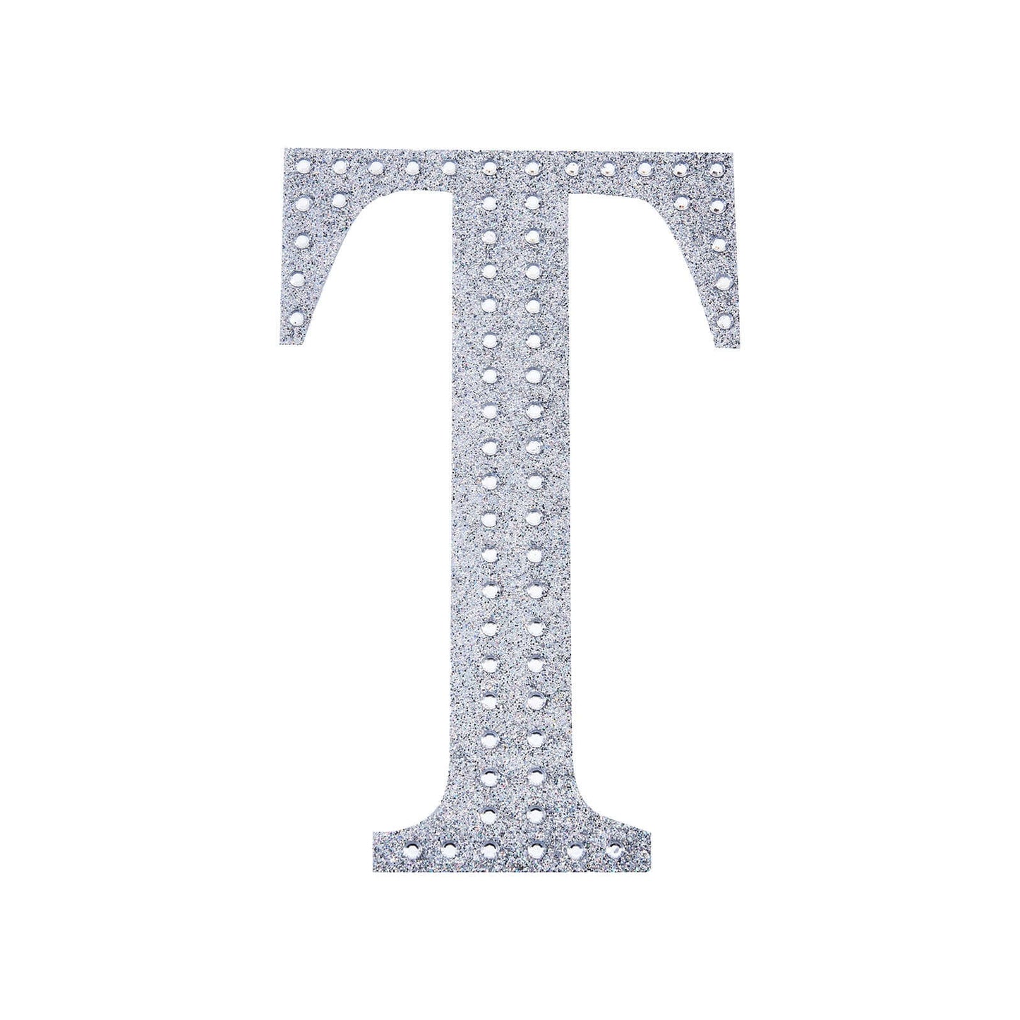 Decorative Rhinestone Alphabet "T" Letter Stickers, Glitter Adhesive Craft Letters Silver DIY Sparkle Embellishments 6"