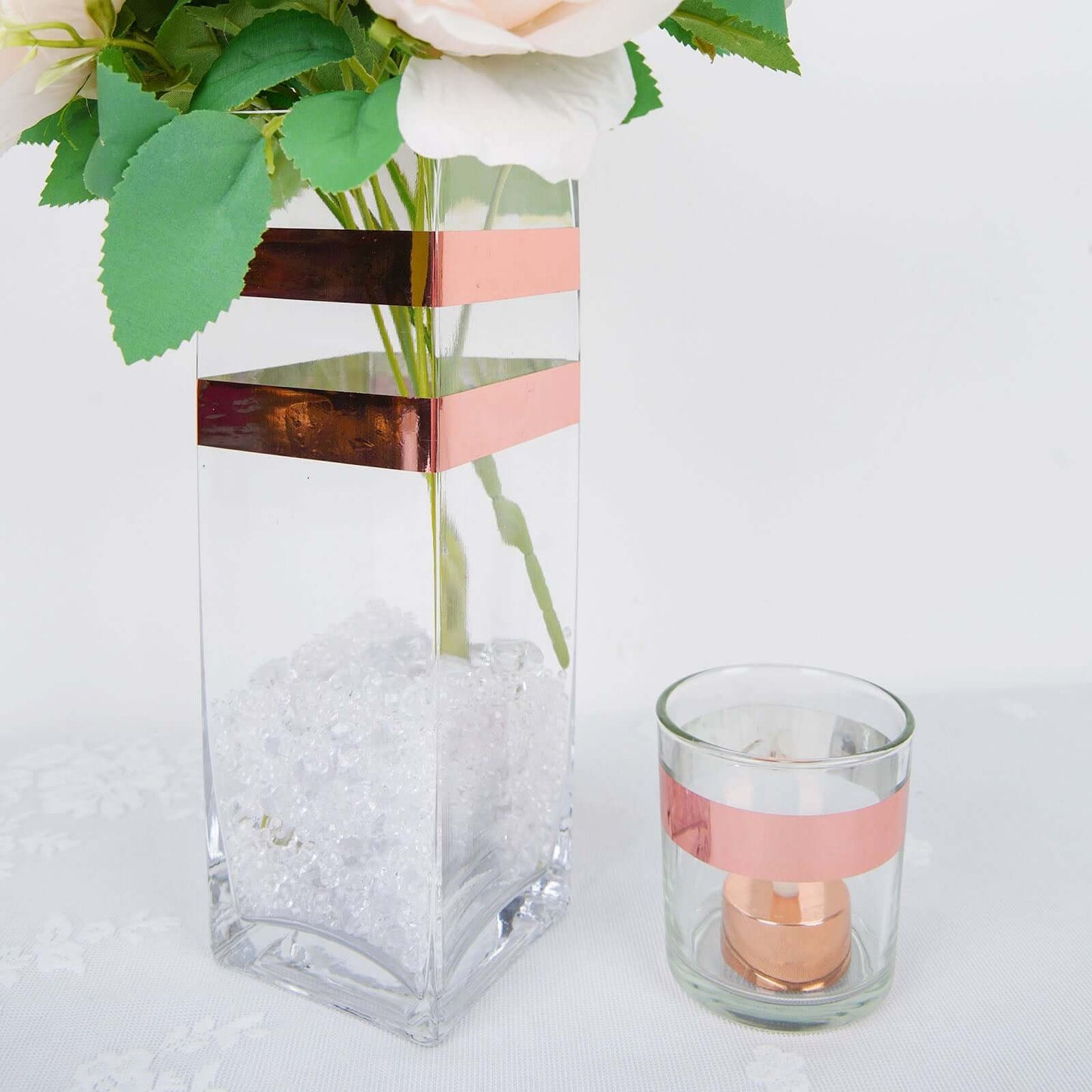 100 Yds 3/4" Rose Gold Metallic Film Tape Adhesive, DIY Floral Wrap Craft Decor Tape - Polyester with Acrylic