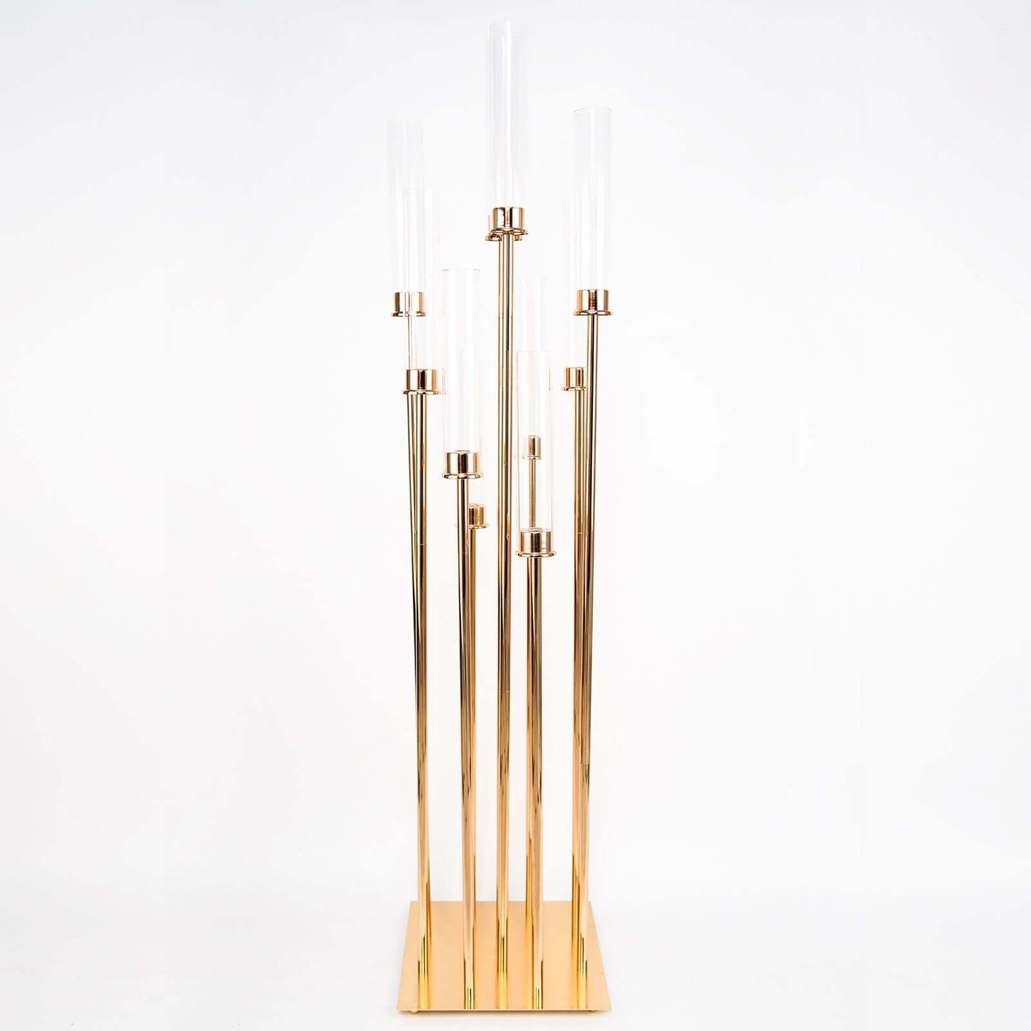 10-Arm Cluster Taper Candle Holder Gold with Clear Glass Shades - Stylish Large Candle Arrangement for Gatherings 50"