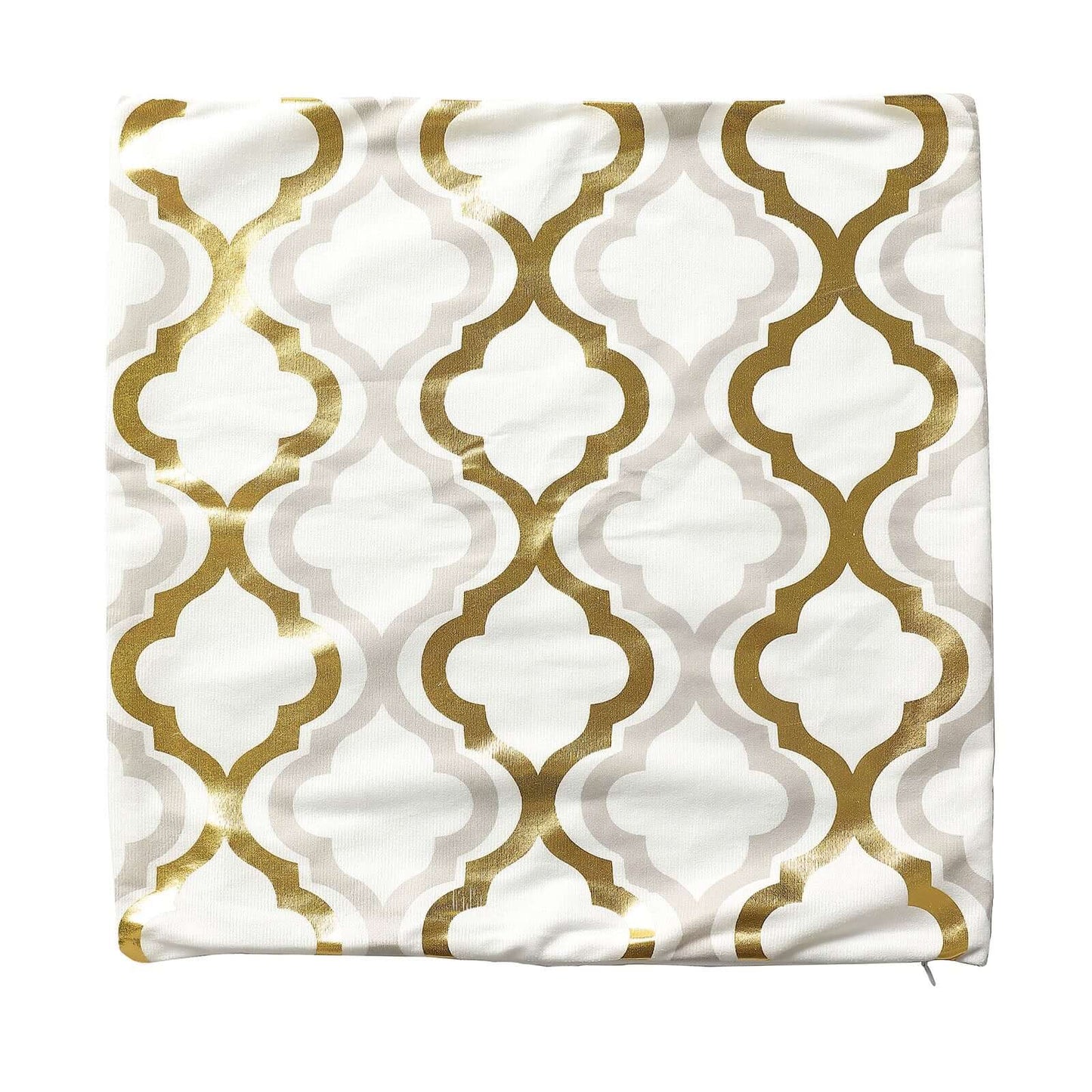 Set Of 4 18" White Gold Foil Geometric Print Throw Pillow Covers, Velvet Square Sofa Cushion Covers