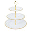 14" White 3-Tier Plastic Dessert Display Stand With Gold Beaded Rim, Round Cupcake Tower Tea Party Serving Platter With Top Handle