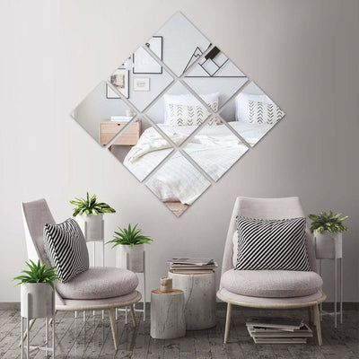 6-Pack Hanging Wall Decor Square Glass Mirror Table Centerpiece - Reflective Decorative Display 10"