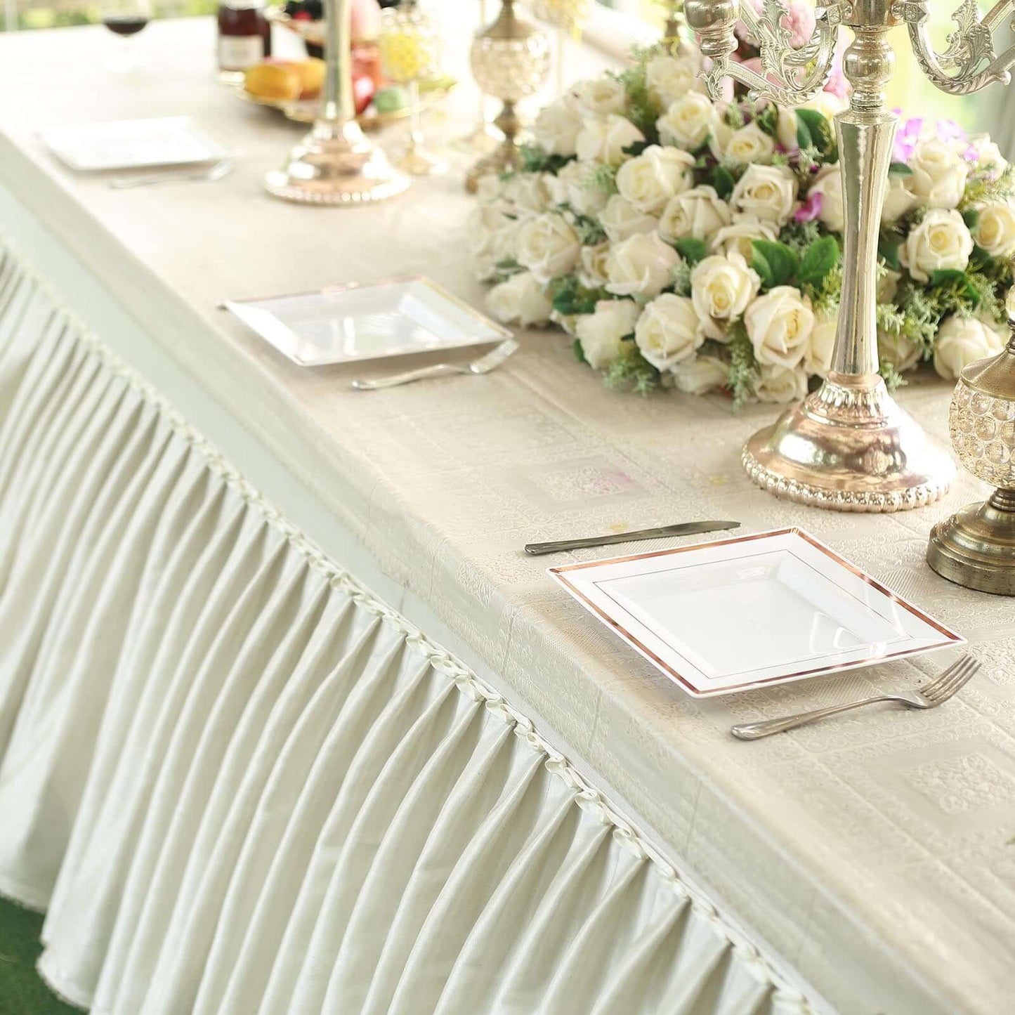 10-Pack Plastic Dinner Plates White Square with Rose Gold Trim - Lightweight Disposable Plates for Events 10"