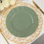 10-Pack Plastic 9" Round Dinner Plates in Dusty Sage Green Ruffled Rim with Gold Edging - Sturdy Disposable Dinnerware