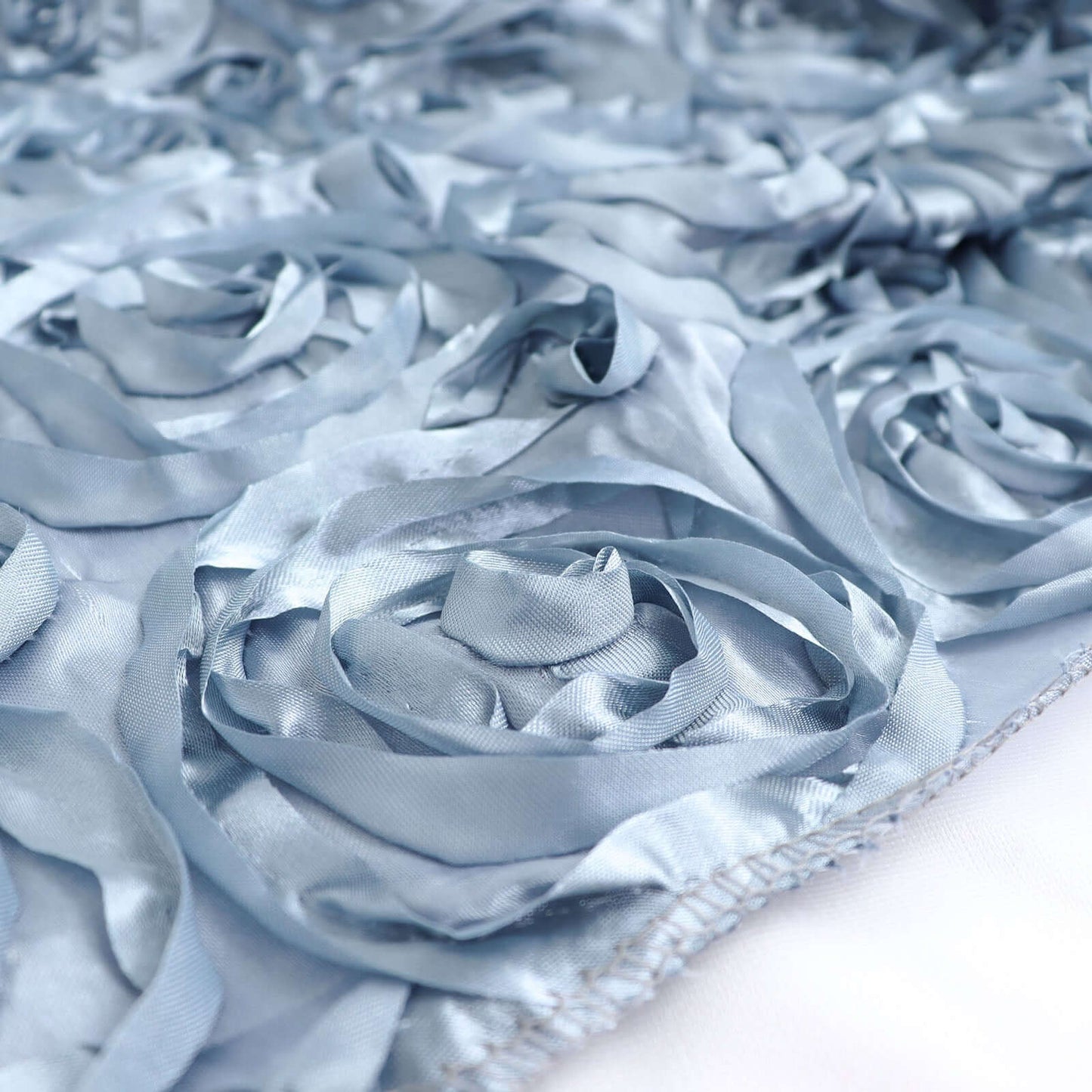 Satin 90"x132" Rectangle Tablecloth Dusty Blue - Grandiose 3D Rosette Seamless Table Cover