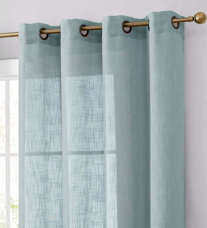 2 Pack Handmade Dusty Blue Faux Linen Curtains 52"x64", Curtain Panels With Chrome Grommets