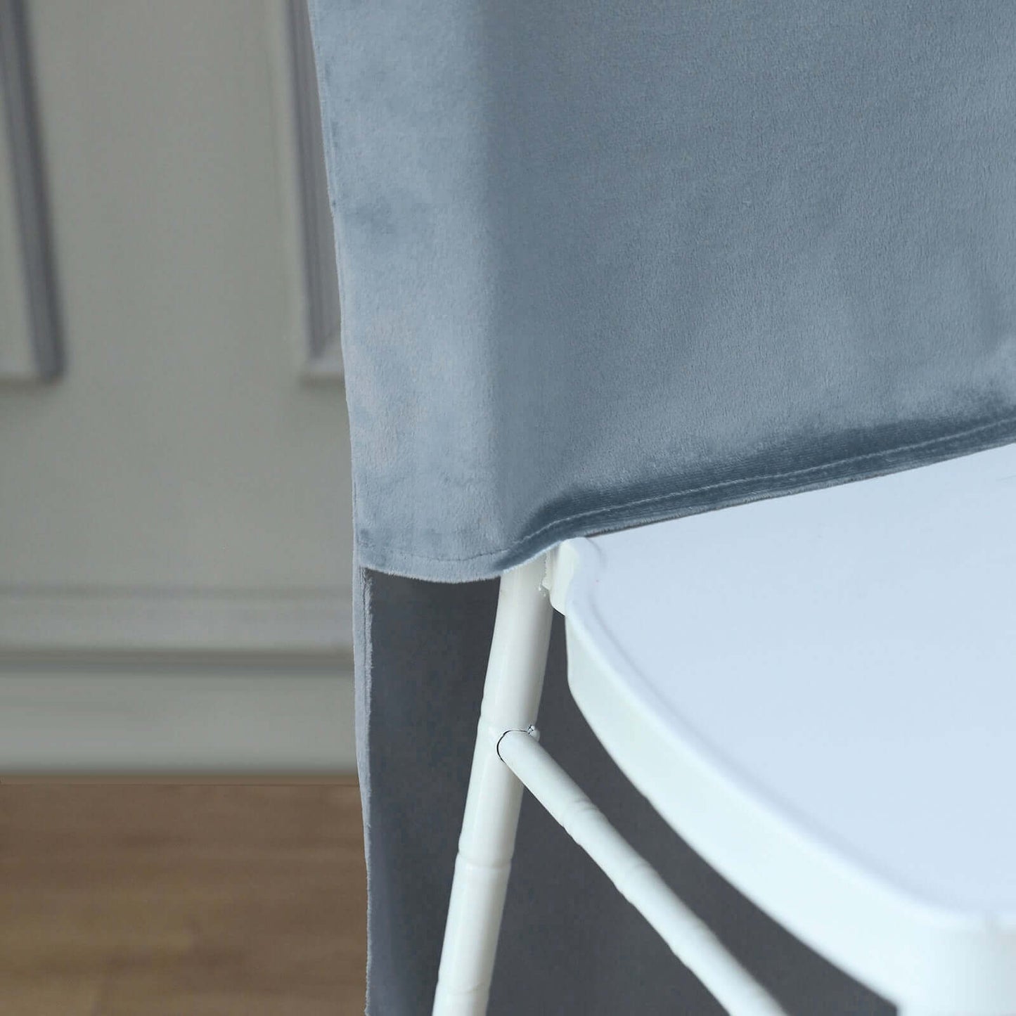 Velvet Chair Back Slipcover for Chiavari Chairs Dusty Blue - Soft and Smooth Solid Chair Back Cover Cap