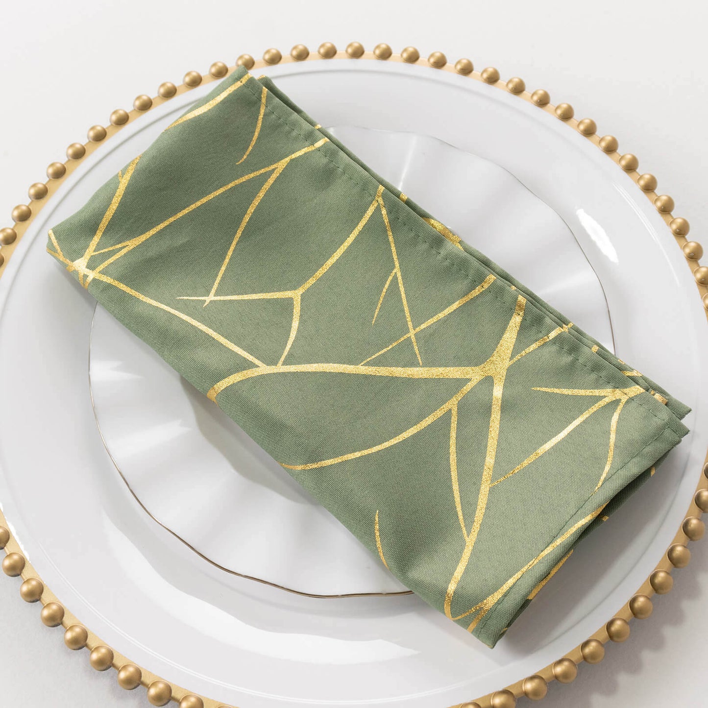 5 Pack Polyester 20"x20" Napkins Dusty Sage Green with Gold Foil Tree Branch Pattern - Modern Wrinkle Resistant Cloth Napkins for Weddings & Parties