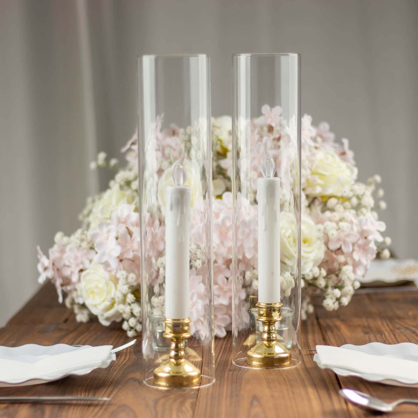 2-Pack Clear Glass Candelabra Shades Open End Hurricane Design - Stylish Table Centerpiece 14"