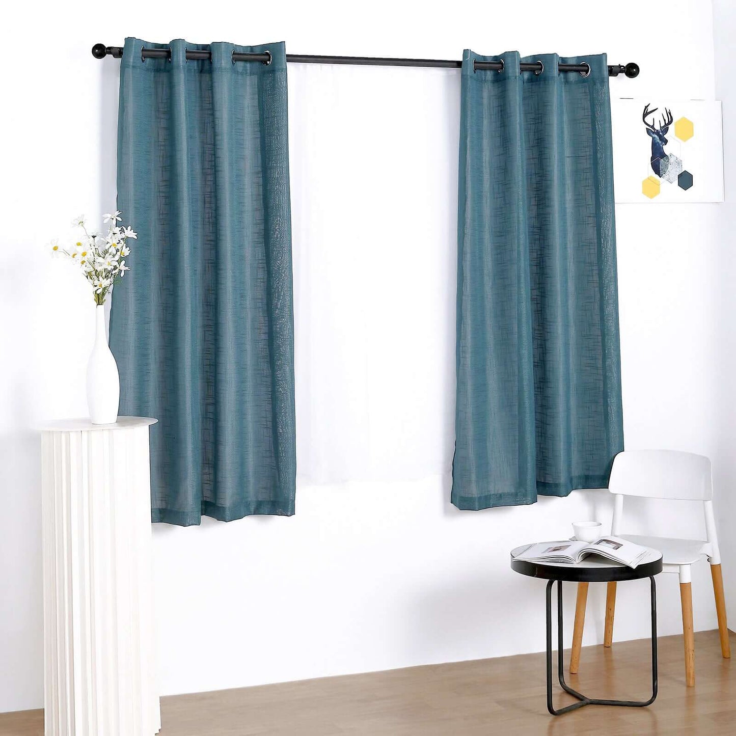 2 Pack Handmade Light Blue Faux Linen Curtains 52"x64", Curtain Panels With Chrome Grommets