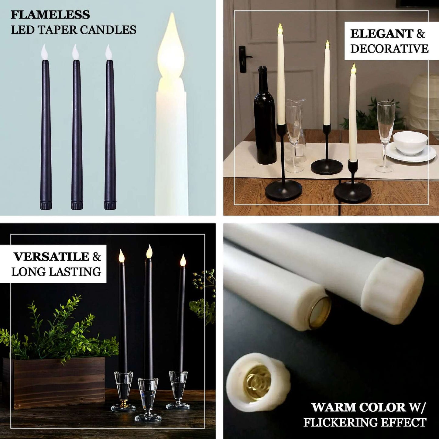 3-Pack LED Decorative Lighting Warm Flickering White - Flameless Taper Candles 11"