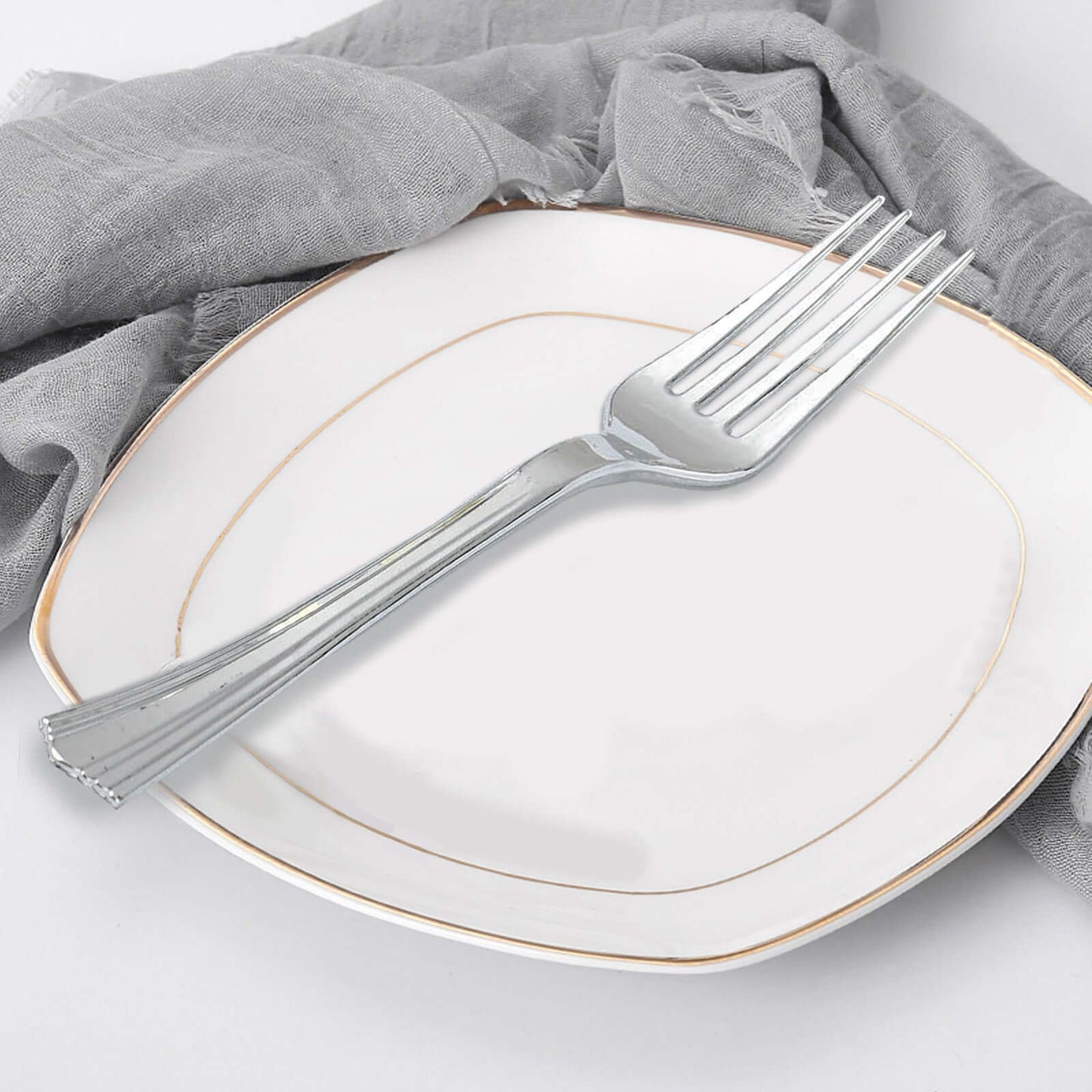 25-Pack Plastic Forks Silver Heavy Duty with Fluted Handles - Durable Disposable Tableware 7"