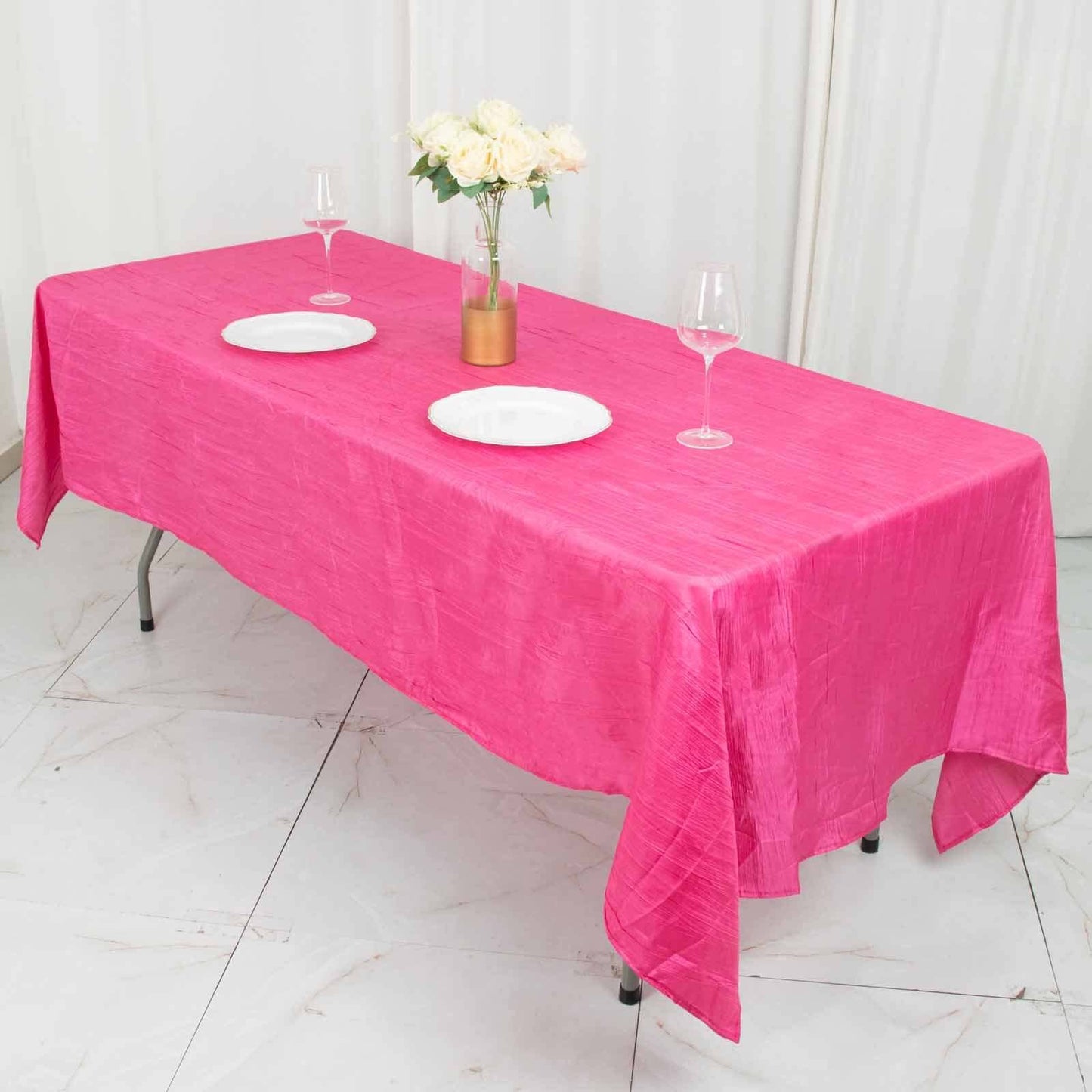 Taffeta 60"x102" Rectangle Tablecloth Fuchsia - Accordion Crinkle Table Cover