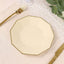 25-Pack Paper 7" Decagon Appetizer Plates in Beige with Gold Foil Rim