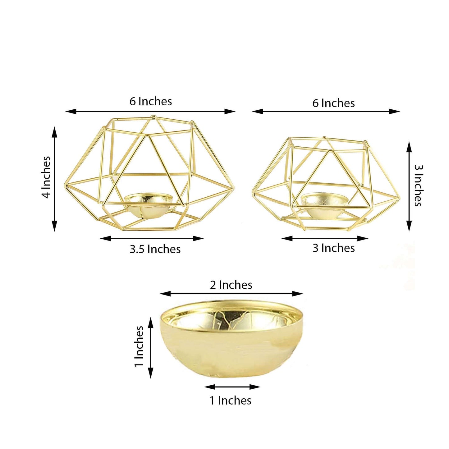 Set of 2 Candle Holders Metal Hexagon Geometric Design Gold - Modern Decorative Centerpieces for Tables 4"x3"