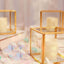 3-Pack Glass Tealight Votive Candle Holders Square Cube Design Clear with Gold Metal Frame - Stackable 3"